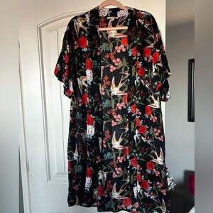 Gibson Latimer Black Birds&Floral Kimono